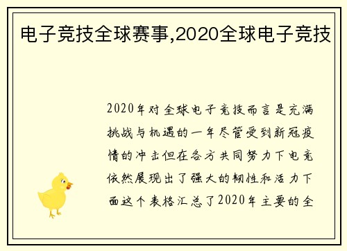 电子竞技全球赛事,2020全球电子竞技